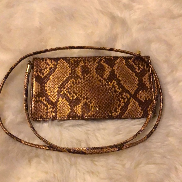 NWOT RZ Gold & Brown Animal Print Crossbody Wallet Gold Accents - Picture 1 of 9